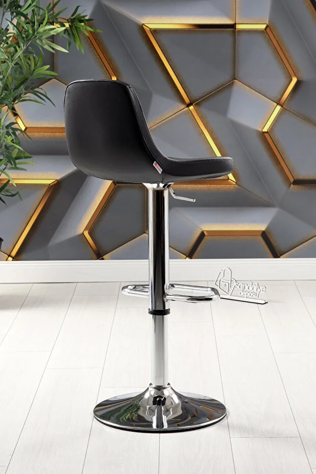 Gabriel Bar Sandalyesi (Siyah Deri)